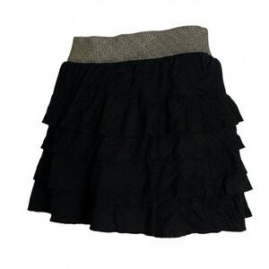 Ruffle Skirt Black with Gold Waistband Party Cocktail Layered Medium